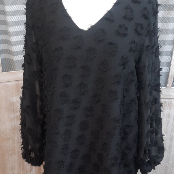 JODIFL Tops - JODIFL Black Textured Blousew/ Long Sleeves Size M